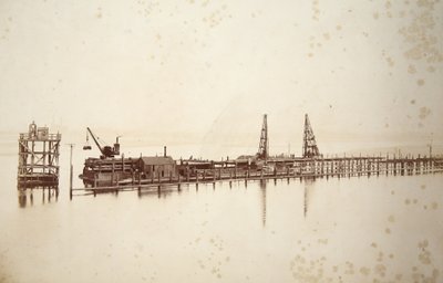 Pile Driving, Making the Gantry, Looking Across the Mersey to Widnes by Thomas Birtles